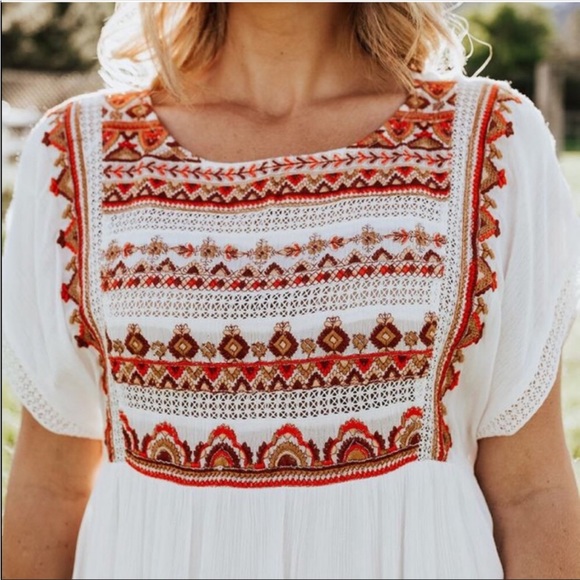 FREE PEOPLE Ivory Embroidered Sunrise Wanderer Mini Dress - Picture 4 of 12